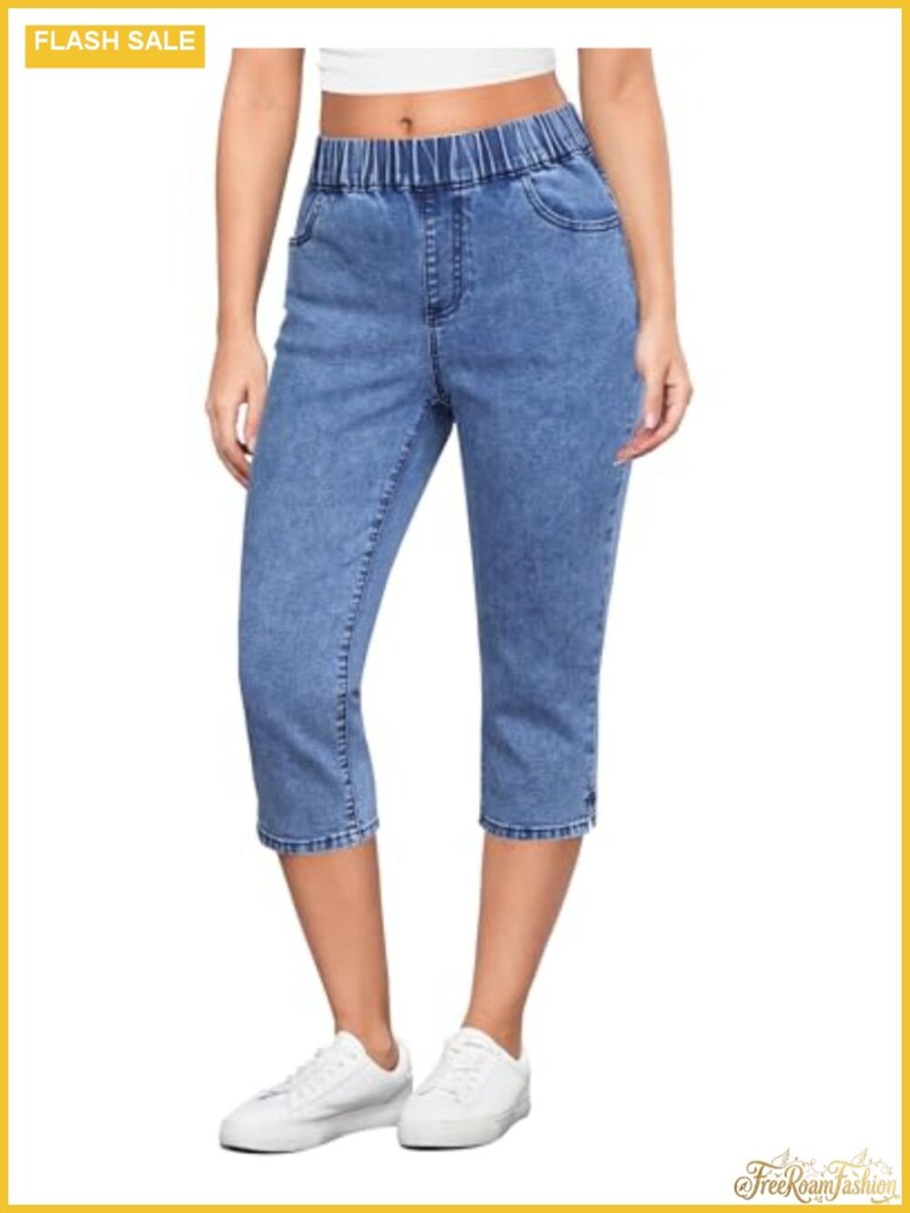 High Rise Skinny Capri Jeans for Women Pull On Stretch Waist Denim